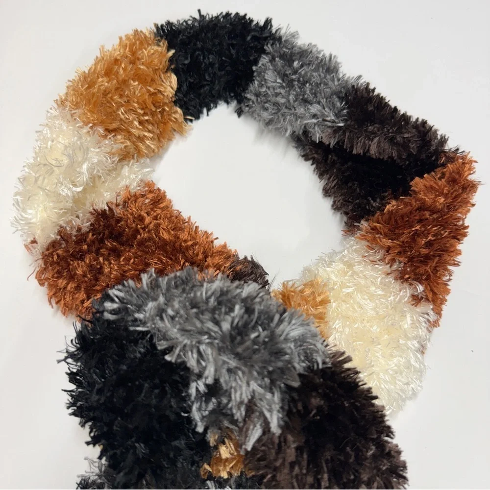 Cozy Plush Multi-Color Fuzzy Scarf — Black, Brown, Gray, Cream